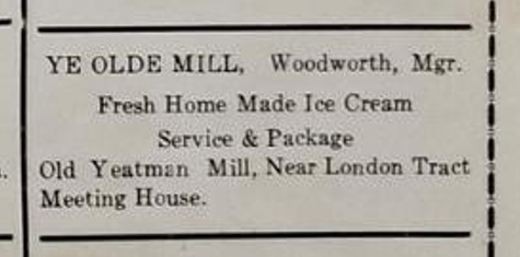 Yeatmans Mill adverstisement featuring ice cream